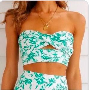RNWY Ayla crop top in green and white floral print.